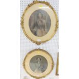 Two tinted mezzotints - maid opening door and maid with tray, in oval mounts (30.5cm x 5.5cm),