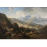 W. Carmichael (British School, 19th century) - figures in mountainous landscape, oil on canvas,