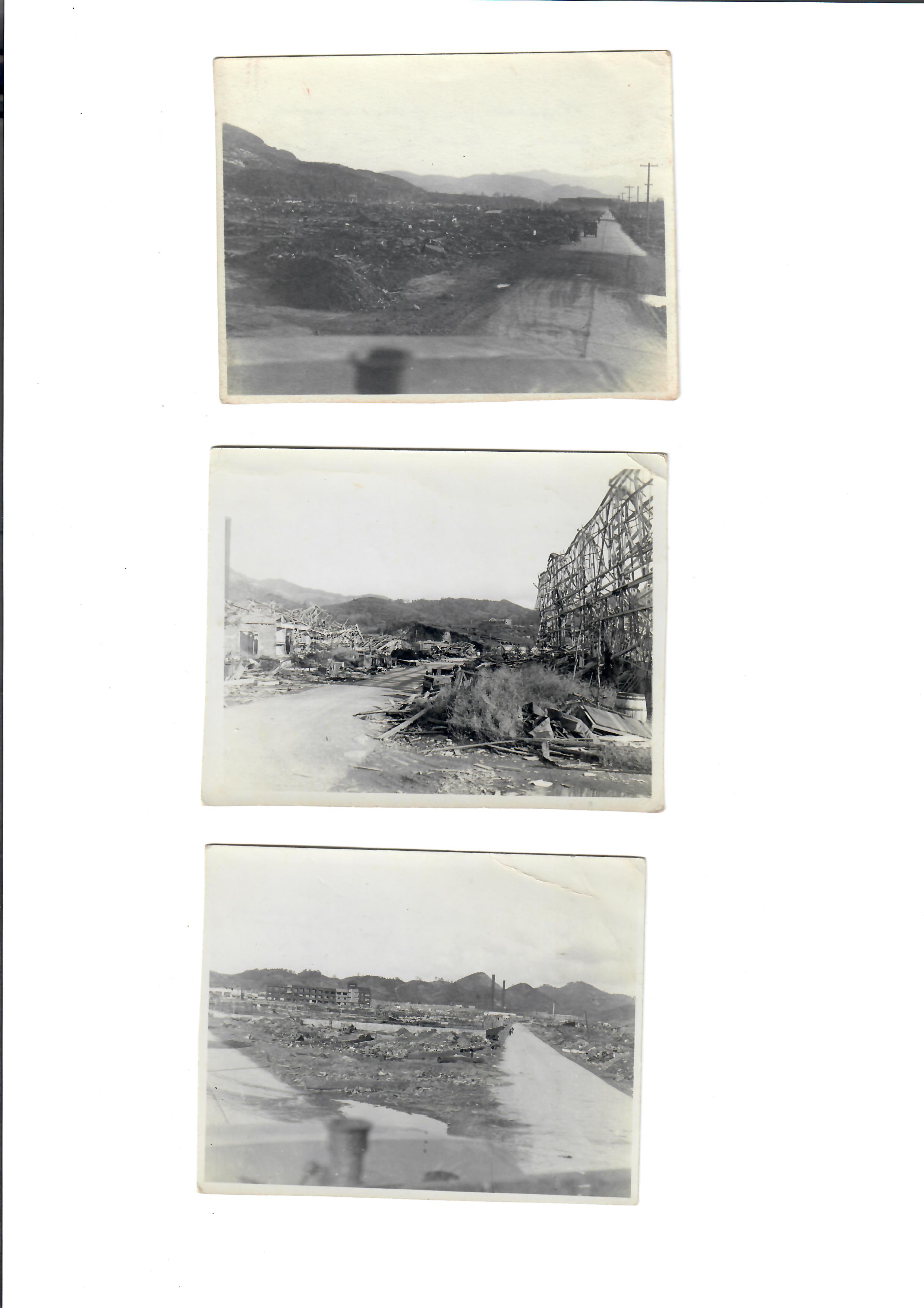 Six photographs showing atomic bomb damage at Nagasaki and Hiroshima with handwritten notes on - Image 2 of 7