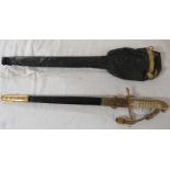 Naval Officer's dress sword, length 59cm, the scabbard engraved D.V.M.M, with foul weather bag [