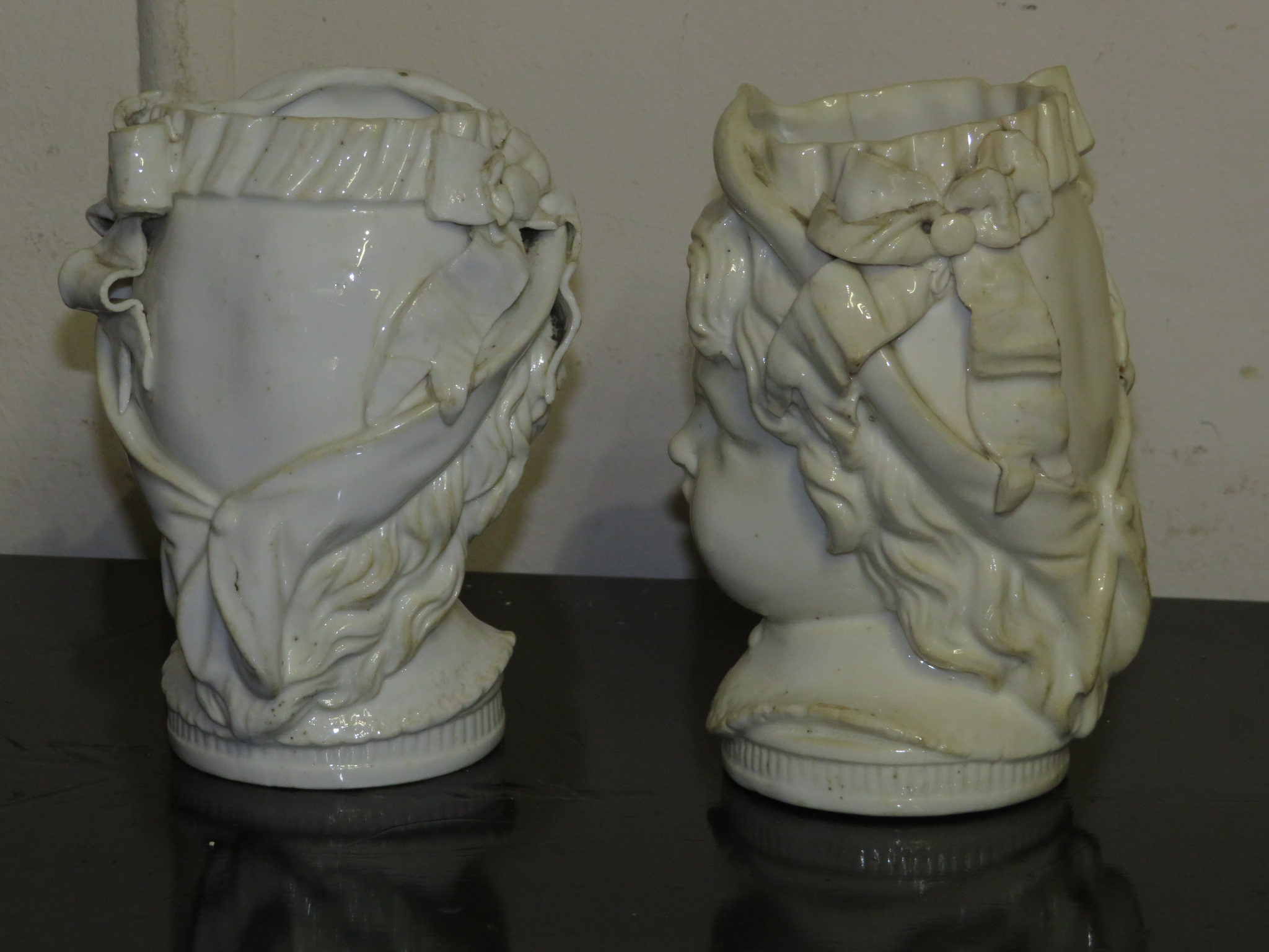 Pair of 19th century blanc de chine vases modelled as infant's heads, perhaps Minton, height 12.5cm - Image 2 of 4