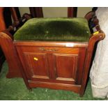 MAHOGANY PIANO STOOL WITH FALL FRONT SHEET MUSIC COMPARTMENT