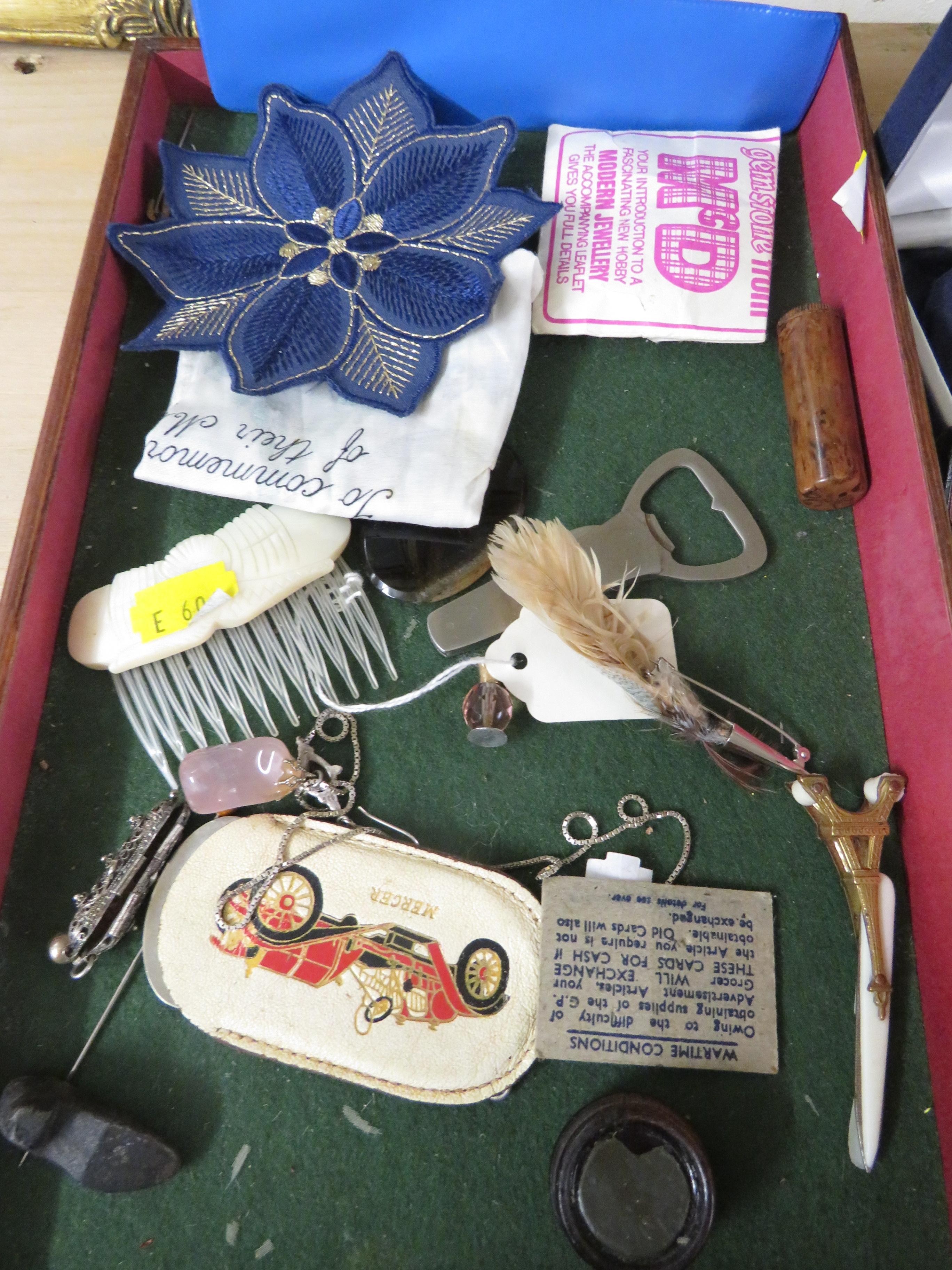 TWO WRISTWATCHES, COMPASS, STICK PIN AND OTHER SMALL ITEMS (CONTENTS OF A WOODEN TRAY) - Image 4 of 5