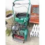 QUALCAST CLASSIC PETROL 35S LAWNMOWER WITH TWO GRASS BOXES AND TWO SCARIFIER ATTACHMENTS