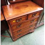 REPRODUCTION BACHELORS CHEST OF TWO SHORT OVER THREE LONG DRAWERS, OAK, WALNUT AND YEW VENEER,