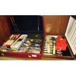 AN ASSORTMENT OF BOXED AND LOOSE STAINLESS AND EPNS CUTLERY, AND A CASED SET OF FISH EATERS