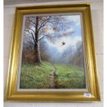 PHEASANT IN FLIGHT, OIL ON CANVAS, SIGNED NICHOLAS LEWIS LOWER LEFT, FRAMED