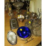 METAL AND ELECTROPLATED WARE INCLUDING CANDLESTICKS, PENNYFARTHING TRICYCLE BOTTLE STAND, TOAST