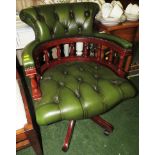 GREEN LEATHER EFFECT BUTTON BACKED SWIVEL CAPTAINS/OFFICE CHAIR