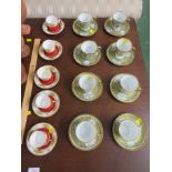 LIMOGES PORCELAIN COFFEE CUPS AND SAUCERS WITH GREEN AND GILT DECORATION, TOGETHER WITH FIVE ROYAL