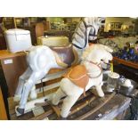 LARGE PAINTED WOODEN ROCKING HORSE AND MAMAS AND PAPAS ROCKING HORSE (BOTH SOLD AS DECORATIVE