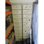 TWO STEEL BANKS OF TEN PIGEON HOLE CUPBOARDS