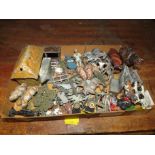 TRAY OF COLD PAINTED LEAD FARM ANIMALS AND OTHER ITEMS
