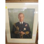 COLOURED PORTRAIT PRINT OF DUKE OF EDINBURGH IN GILT FRAME AFTER EDWARD HALLIDAY