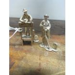 TWO 'CRIES OF LONDON' HALLMARKED SILVER NAME PLACE HOLDERS IN FORM OF MAN WITH BROOM AND CREATURE