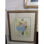 FRAMED AND MOUNTED SIGNED PRINT OF LADY IN BLUE DRESS