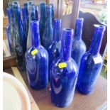 TEN BLUE GLASS BOTTLES