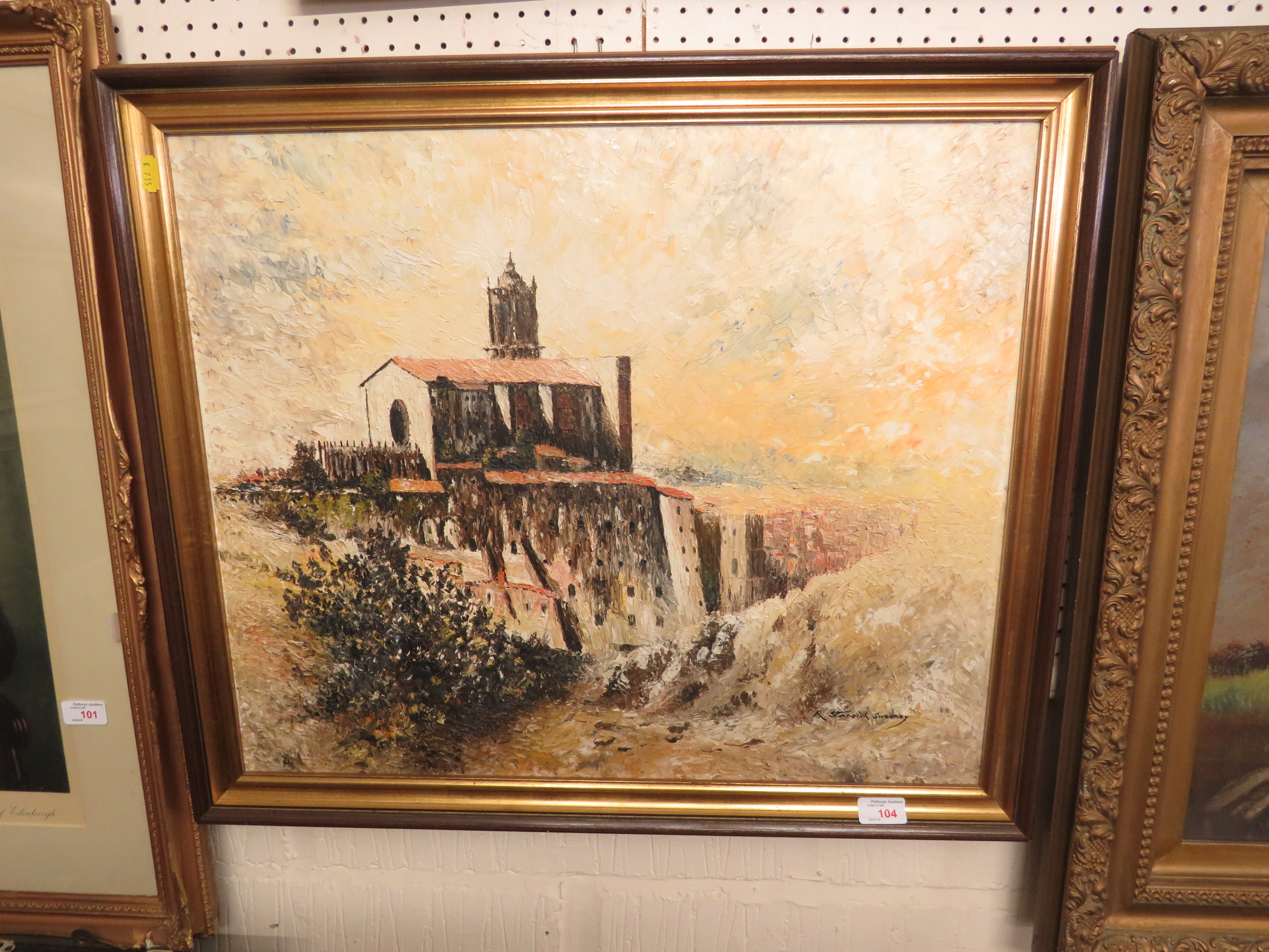 OIL ON CANVAS OF MEDITERRANEAN CHURCH SIGNED LOWER RIGHT R. STANDISH SWEENEY