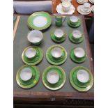 CZECHOSLOVAKIAN GREEN AND GILT GLAZED PART TEA SERVICE