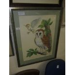 FRAMED AND MOUNTED WATERCOLOUR OF BARN OWLS SIGNED LOWER RIGHT W . M. DEARMON