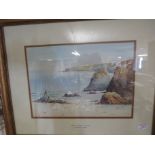 FRAMED AND MOUNTED PRINT 'BEDRUTHAN STEPS' CORNWALL, AFTER FREDERICK LEYTON