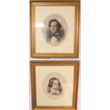 A pair of pastel and chalk head and shoulder portraits of Victorian gentleman and lady,