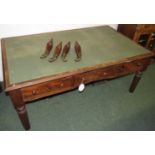 A 19th century mahogany desk, the top set with a more recent green faux leather scriber, three