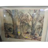 FRAMED AND GLAZED COLOUR PRINT 'INTO THE LIGHT' AFTER HANS HEYSEN AND REPRODUCTION MAP OF LONDON