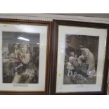 TWO FRAMED AND MOUNTED BLACK AND WHITE PRINTS AFTER ARTHUR J. ELSLEY - 'GOOD NIGHT' AND 'THE