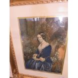 FRAMED AND MOUNTED BAXTER PRINT OF LADY IN WOODLAND