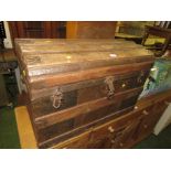 METAL AND WOODEN BANDED STEAMER TRUNK (A/F)