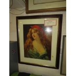 FRAMED AND MOUNTED PRINT AFTER ASTI - GIRL WITH RED HEAD SCARF