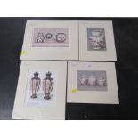 FOUR MOUNTED PICTURES OF CERAMIC POTTERY