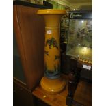 YELLOW GLAZED CERAMIC PLANT STAND DECORATED WITH BIRDS