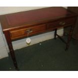 Edwardian mahogany writing table, two drawers, red leather scriber (height 74cm width 104cm depth