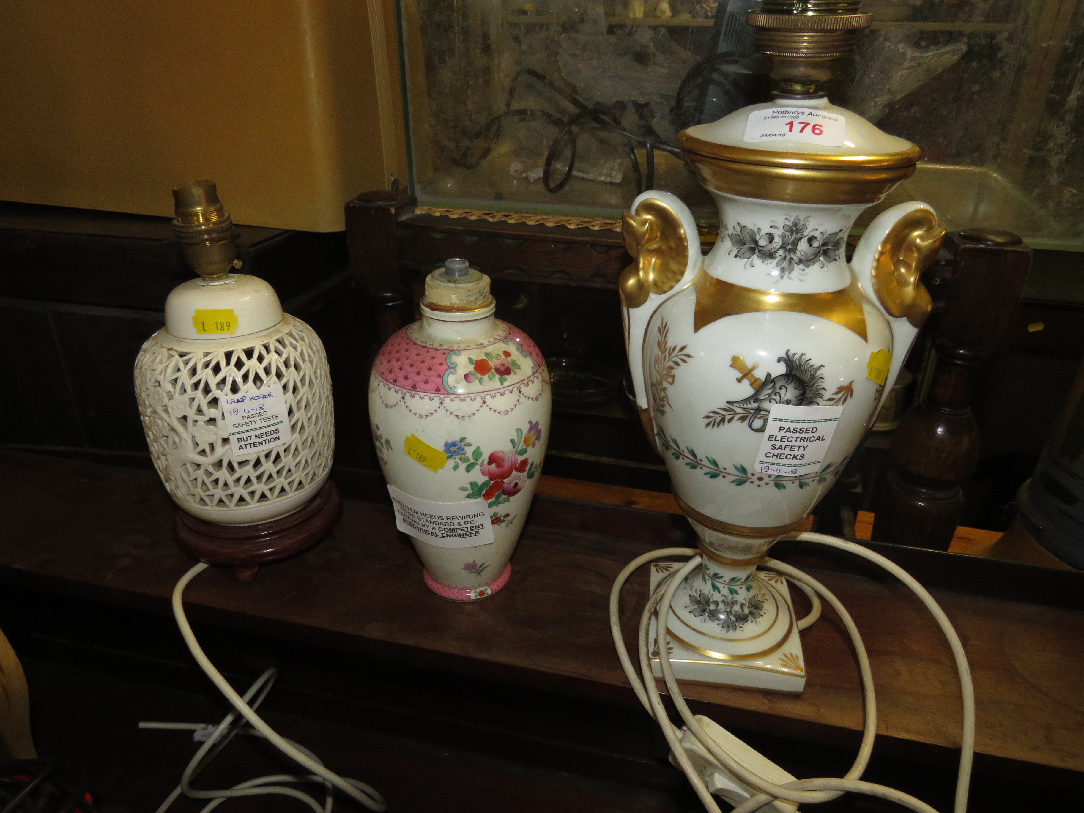 WHIELDEON WARE POTTERY TABLE LAMP BASE, ORIENTAL STYLE TABLE LAMP BASE AND ONE OTHER