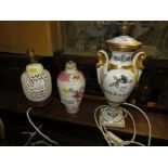 WHIELDEON WARE POTTERY TABLE LAMP BASE, ORIENTAL STYLE TABLE LAMP BASE AND ONE OTHER