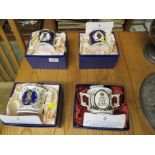 FOUR BOXED LIMITED EDITION ROYAL CROWN DERBY QUEEN MOTHER COMMEMORATIVE LOVING CUPS AND ONE OTHER