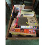 BOX OF ASSORTED BOOKS, MAGAZINES, PHOTOGRAPHS AND CIGARETTE ALBUMS INCLUDING SIDMOUTH FOLK FESTIVAL