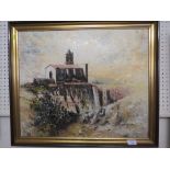 OIL ON CANVAS OF MEDITERRANEAN CHURCH SIGNED LOWER RIGHT R. STANDISH SWEENEY