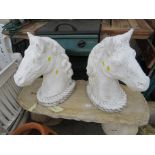 PAIR OF WHITE PAINTED COMPOSITE STONE HORSE HEADS