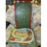 KAY OF LONDON BAGATELLE BOARD AND MOULDED PLASTIC TOY TRACK