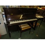 SQUIRE LONGSON UPRIGHT PIANO IN MAHOGANY CASE WITH LIFT TOP PIANO STOOL