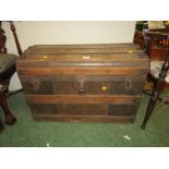 METAL AND WOODEN BANDED STEAMER TRUNK (A/F)