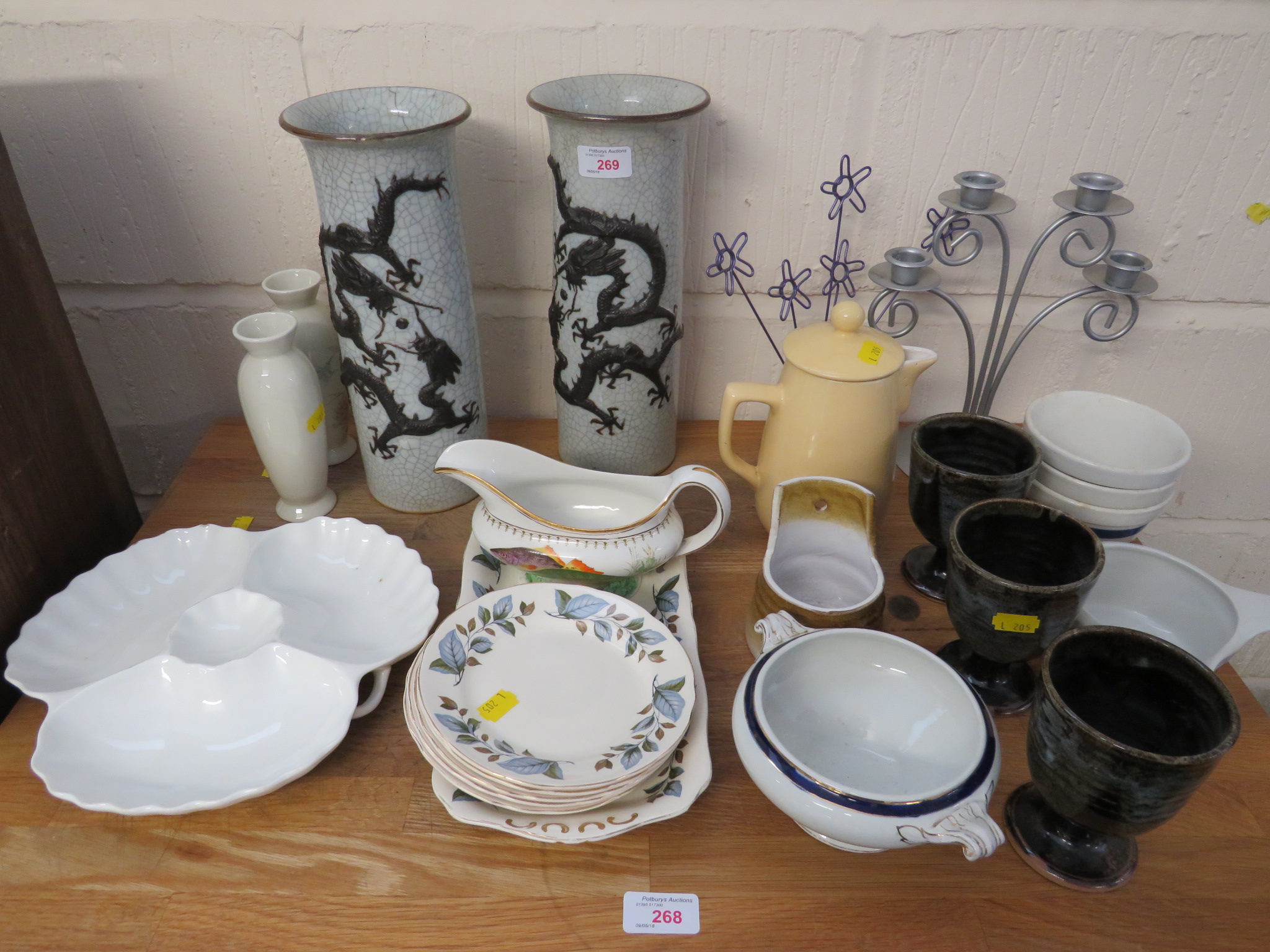 PAIR OF CHINESE STYLE VASES AND OTHER CHINAWARE, ETC (THREE SHELVES) - Image 2 of 4