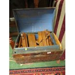 ANTIQUE PINE DOME TOP BOX WITH CONTENTS OF MOULDING PLANES