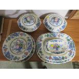 MASON'S STRATHMORE TABLE WARE - TWO LIDDED TUREENS, THREE OBLONG SERVING DISHES, TWO SOUP PLATES AND