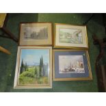 FOUR FRAMED PICTURES INCLUDING WINTER AND ALPINE SCENES