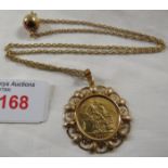 Payment in person or by bank transfer onlyGeorge V 1911 sovereign mounted in a 9 carat gold pendant,