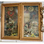 TWO PICTURES OF GIRLS - ONE WITH FISH AND ONE WITH FLOWERS, BOTH IN GILT FRAMES